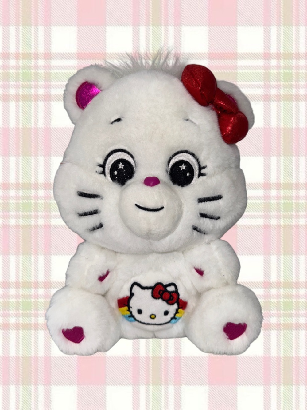 Hello Kitty x Care Bears Collab Plush Red Bow Star Eyes Hearts